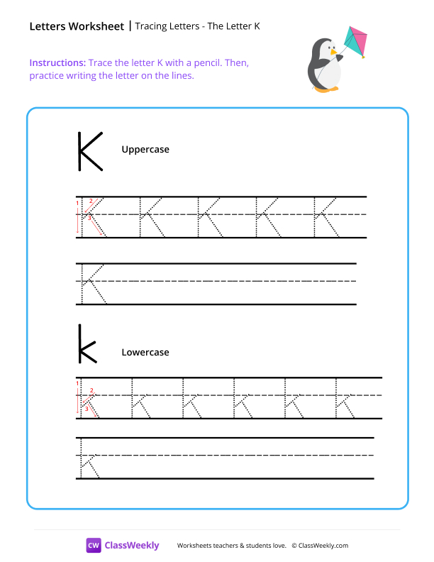 Tracing Letters - The Letter K worksheet preview