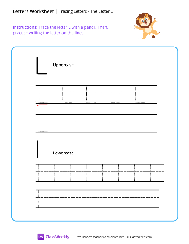 Tracing Letters - The Letter L worksheet preview