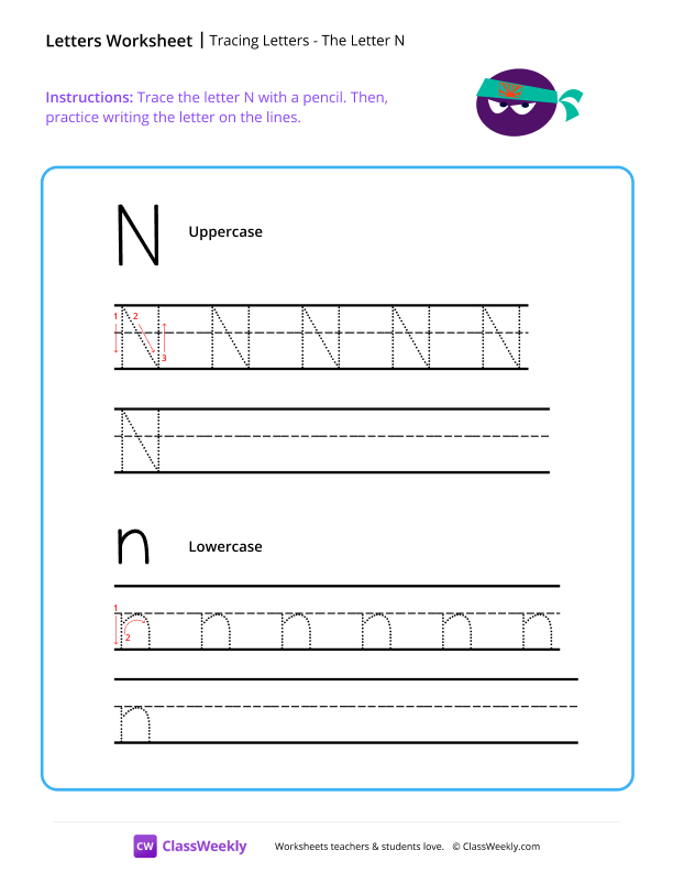 Tracing Letters - The Letter N worksheet preview