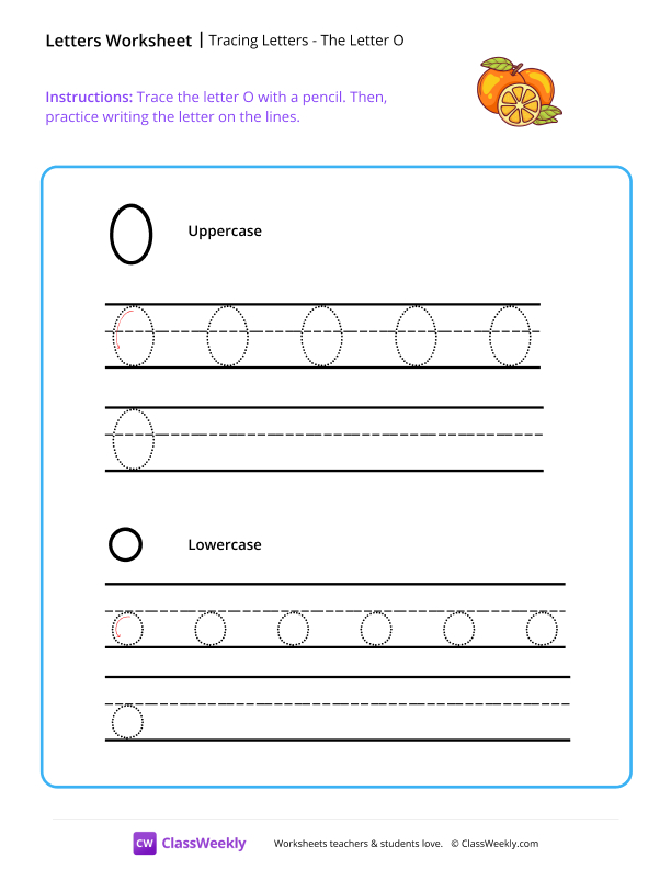 Tracing Letters - The Letter O worksheet preview