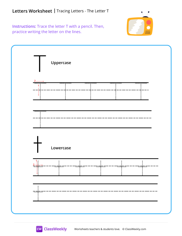 Tracing Letters - The Letter T worksheet preview
