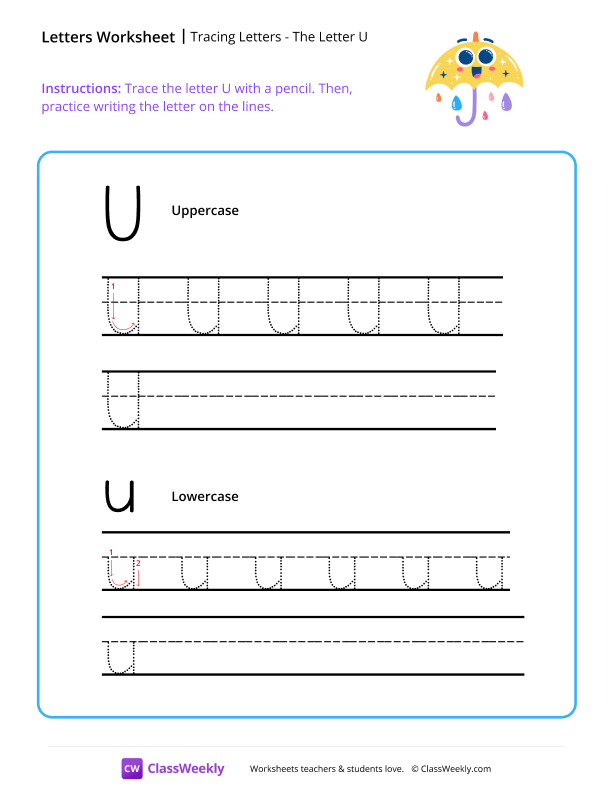 Tracing Letters - The Letter U worksheet preview