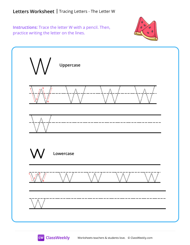 Tracing Letters - The Letter W worksheet preview