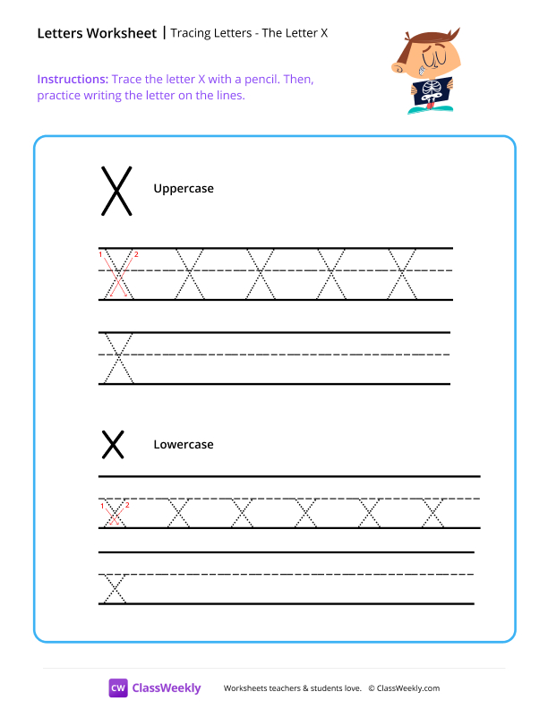 Tracing Letters - The Letter X worksheet preview