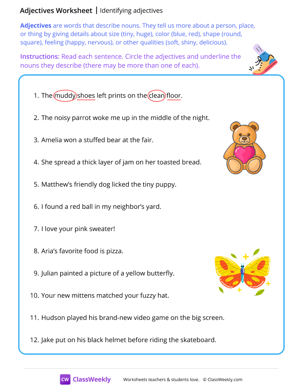 Identifying adjectives - Shoes worksheet preview