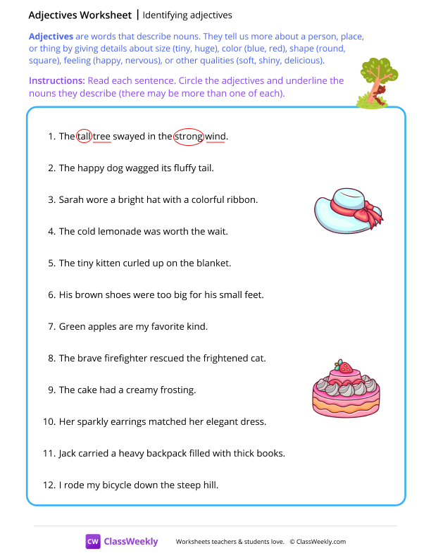 Identifying adjectives - Wind worksheet preview