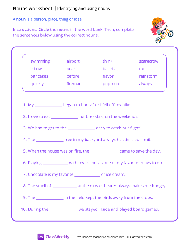 Identifying & Using Nouns worksheet preview