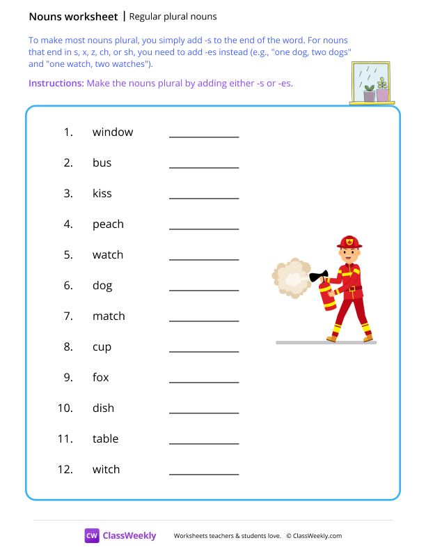 Regular plural nouns - Window worksheet preview
