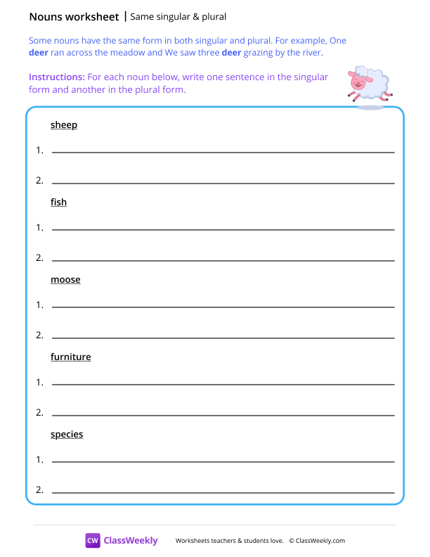 Same singular & plural - Sheep worksheet preview