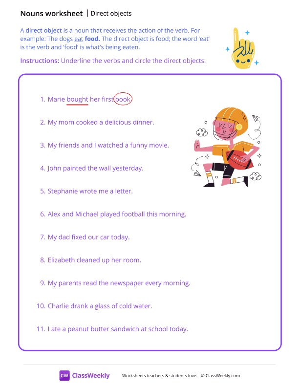 Direct Objects - Happy Finger worksheet preview