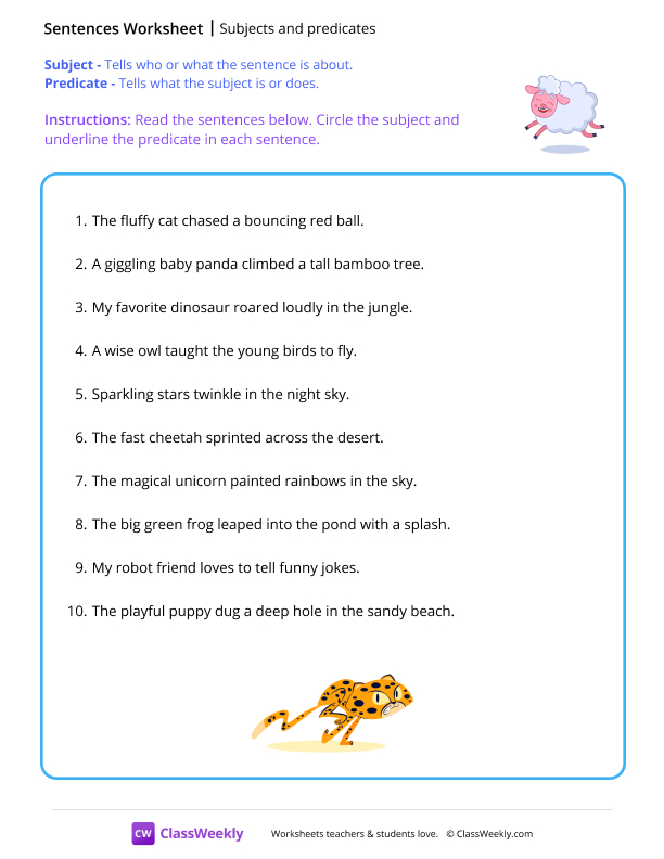Subjects and predicates - Sheep worksheet preview