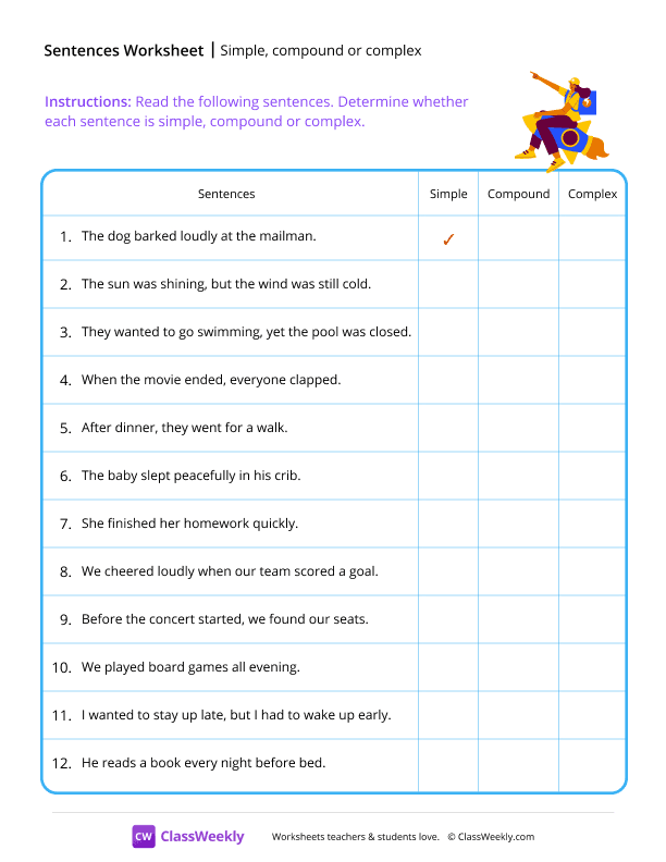 Simple, compound or complex - Launch worksheet preview