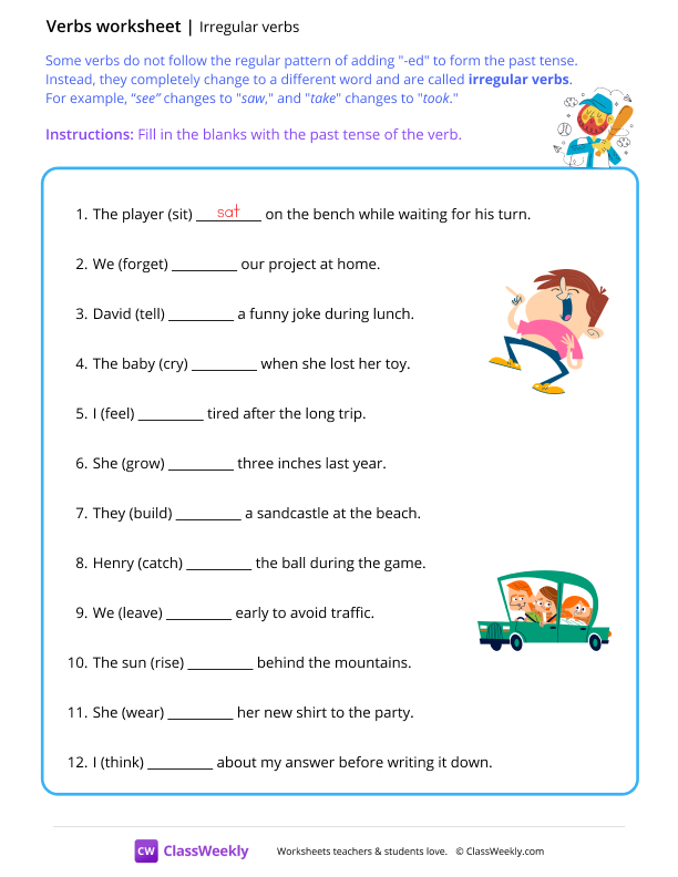 Irregular verbs worksheet preview