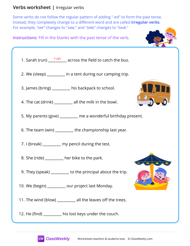 Irregular verbs - Seesaw worksheet preview