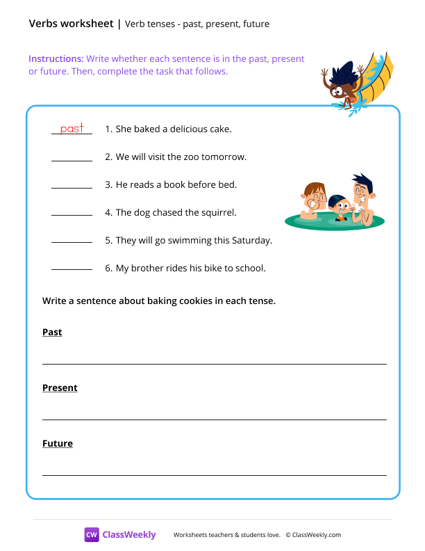 Verb tenses (past, present, future) - Slide worksheet preview