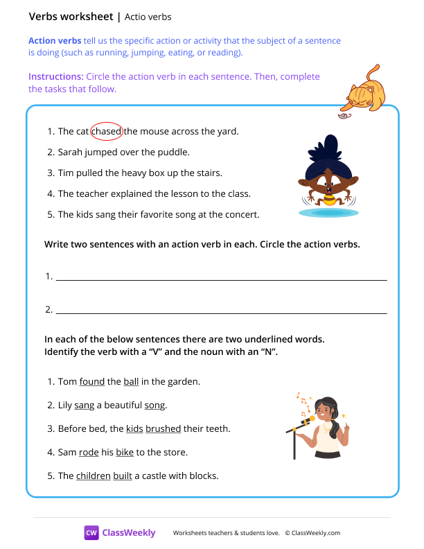Action verbs - Cat worksheet preview