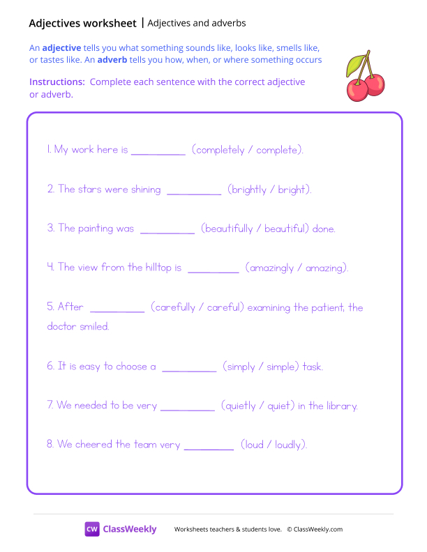 Adjectives and Adverbs worksheet preview