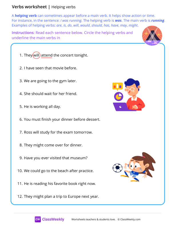Helping verbs - Concert worksheet preview
