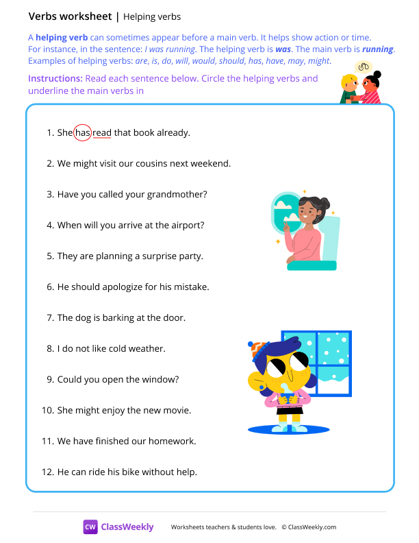 Helping verbs - Help worksheet preview