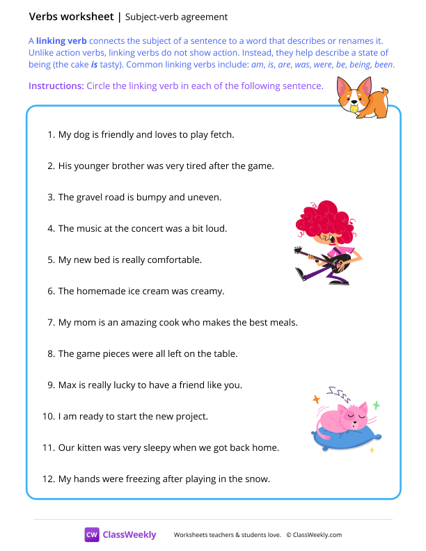 Linking verbs - Fetch worksheet preview