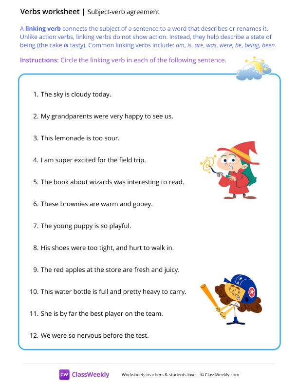 Linking verbs - Cloudy worksheet preview