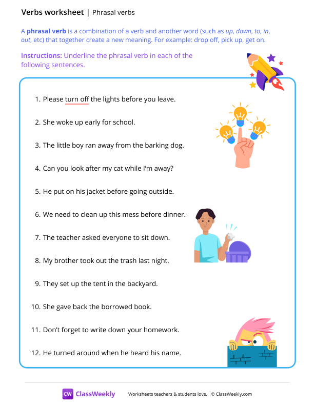 Phrasal verbs - Pencil worksheet preview