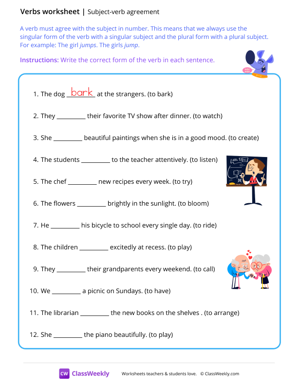 Subject-verb agreement - Bark worksheet preview