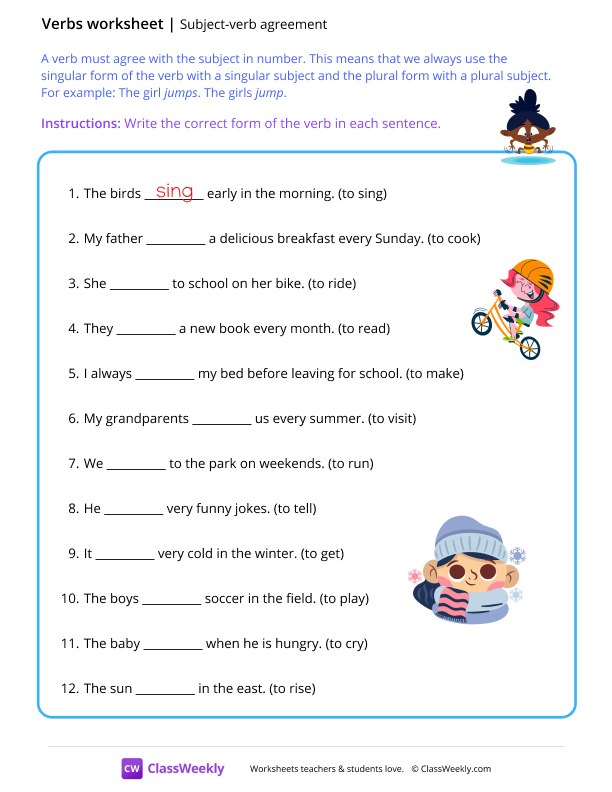 Subject-verb agreement - Jump worksheet preview