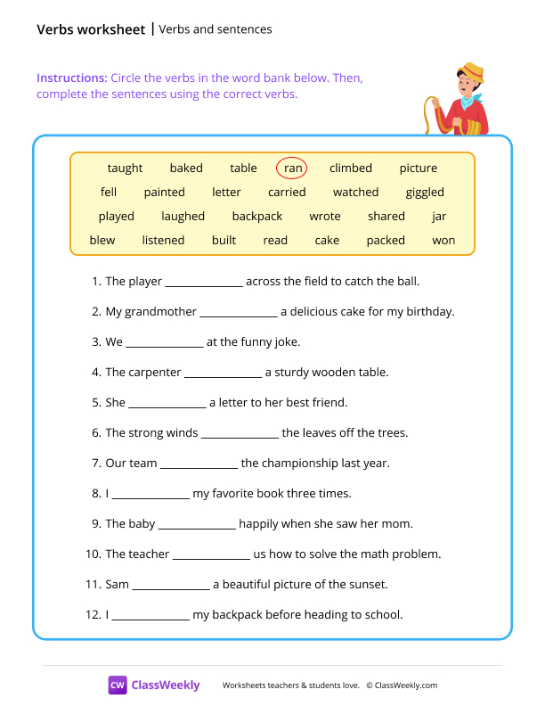 Verbs and sentences - Rope worksheet preview