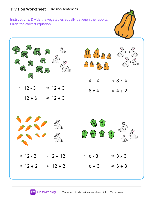 Division sentences - Squash worksheet preview