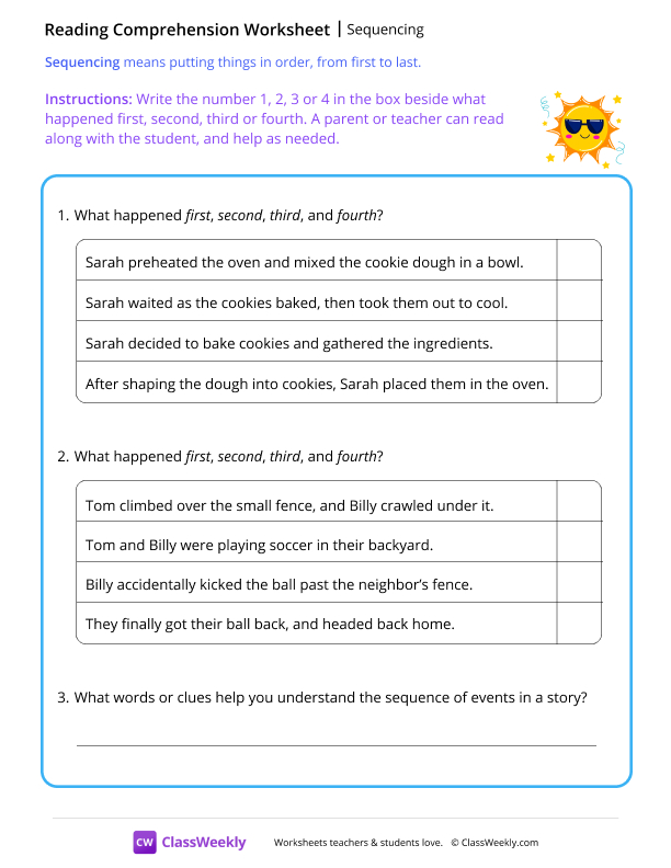 Sequencing worksheet preview