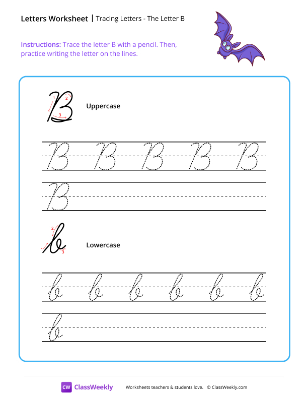 Cursive B worksheet preview