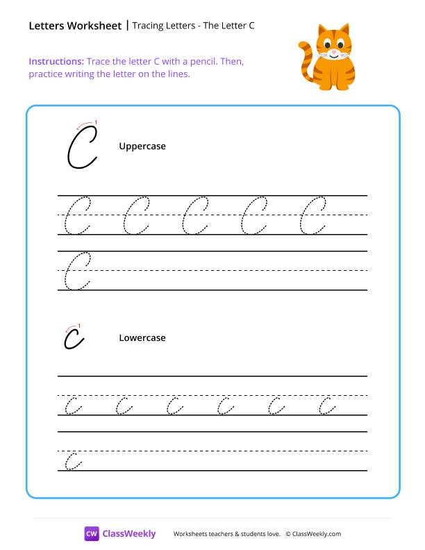 Cursive C worksheet preview