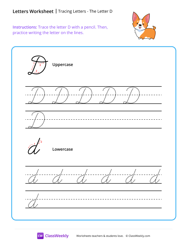 Cursive D worksheet preview