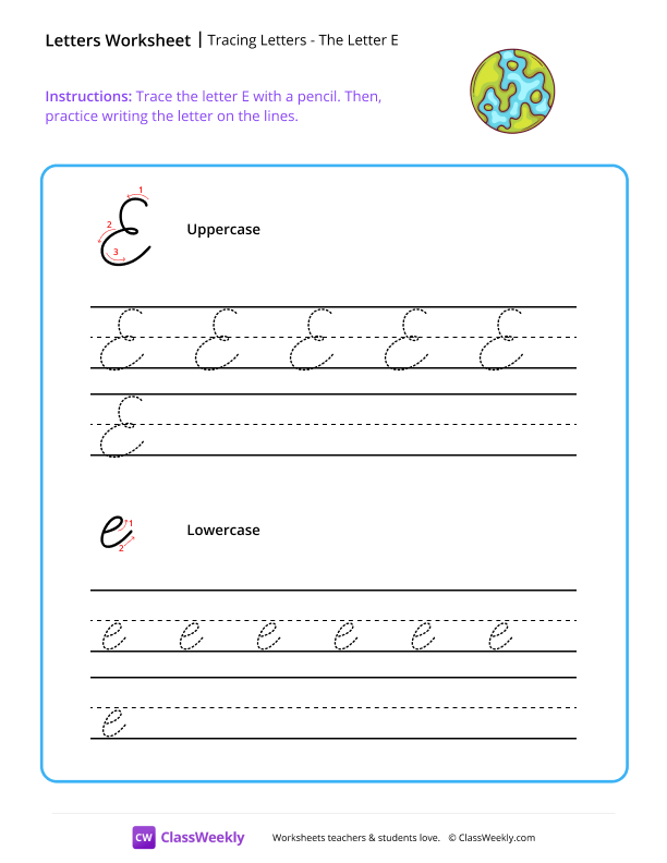 Cursive E worksheet preview