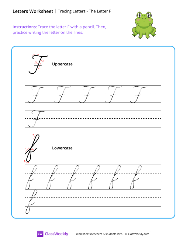 Cursive F worksheet preview