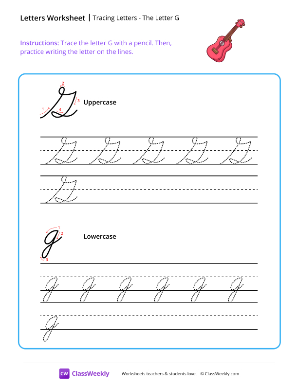 Cursive G worksheet preview