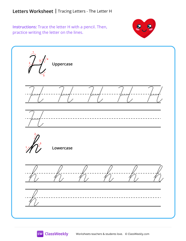 Cursive H worksheet preview