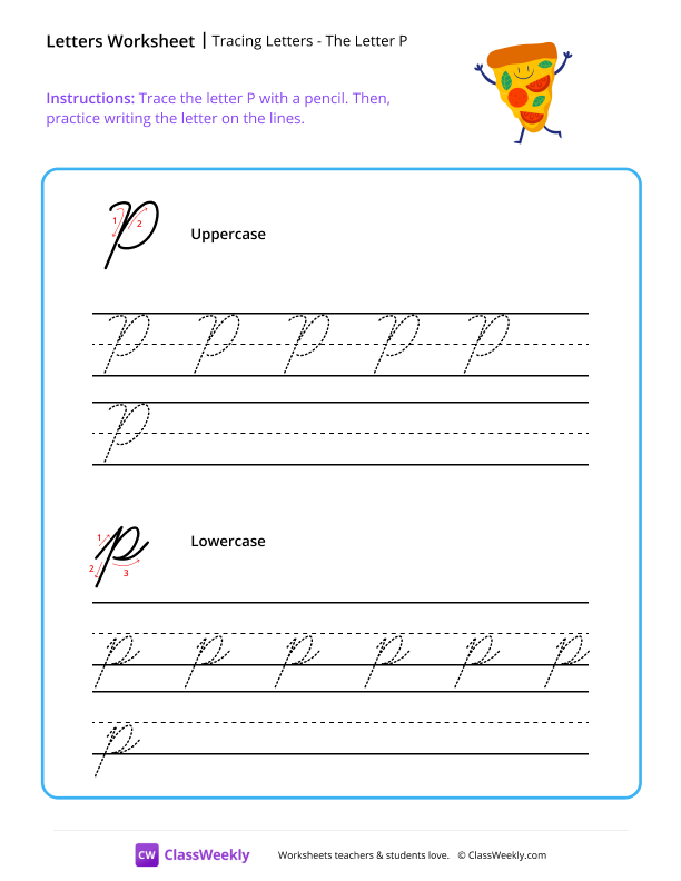 Cursive P worksheet preview