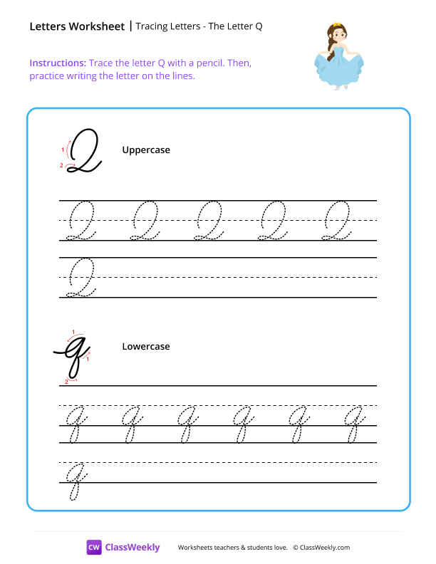 Cursive Q worksheet preview