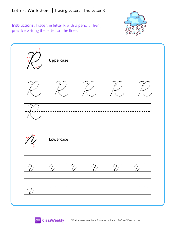Cursive R worksheet preview