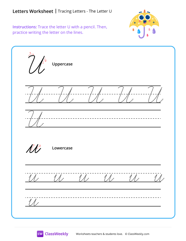 Cursive U worksheet preview