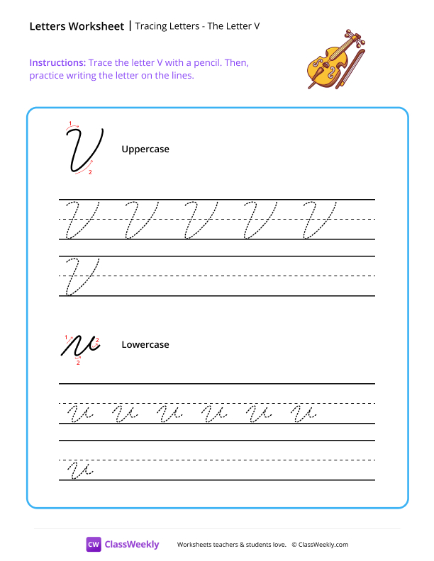 Cursive V worksheet preview