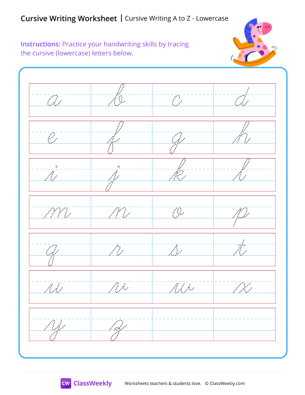 Cursive Writing A to Z - Lowercase worksheet preview