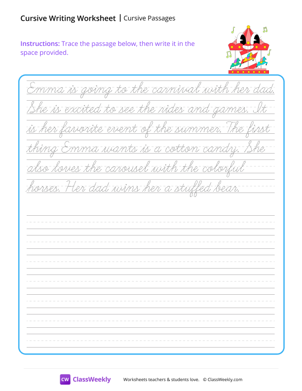 Cursive Passages worksheet preview