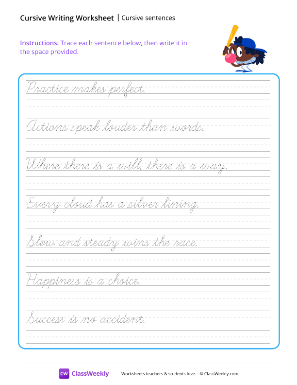 Cursive Sentences - Practice worksheet preview