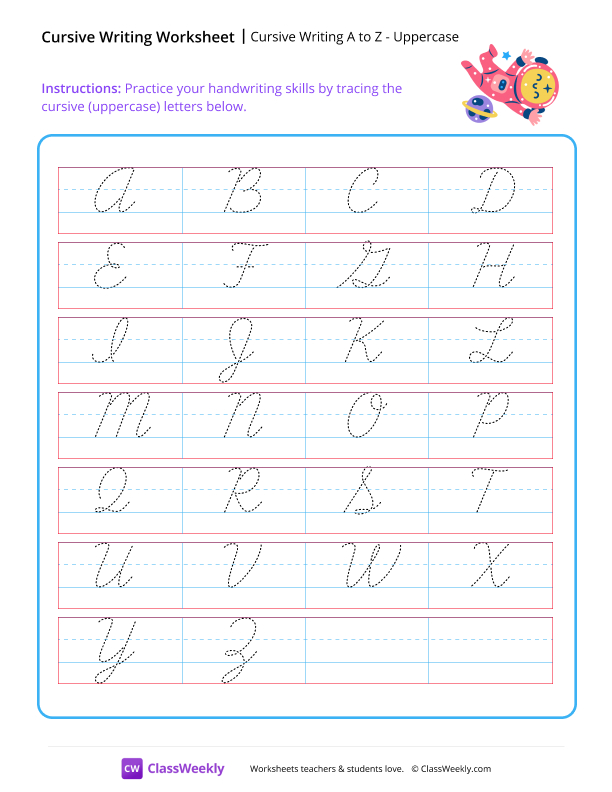 Cursive Writing A to Z - Uppercase worksheet preview