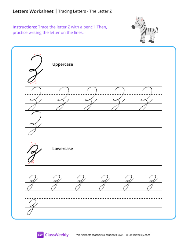Cursive Z worksheet preview