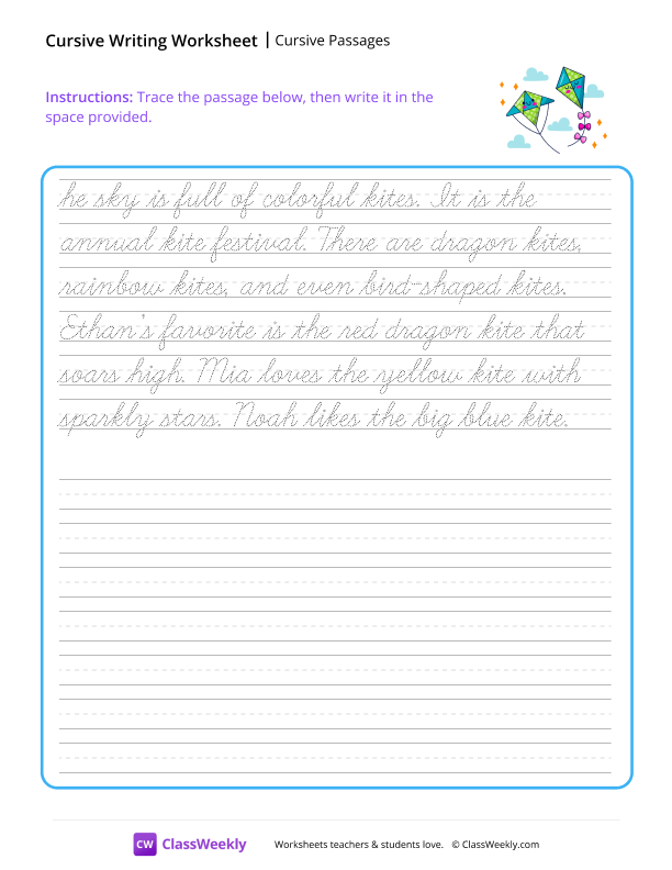 Cursive Passages worksheet preview