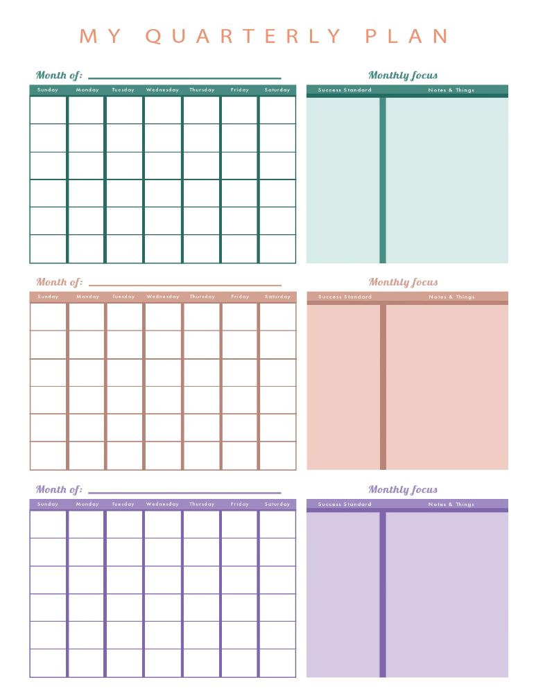 Elegant Quarterly Calendar (8.5x11) worksheet preview